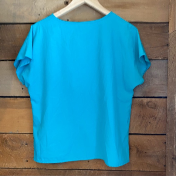 Vintage | Silkie Bright Blue Top Floral Neckline - Picture 10 of 11